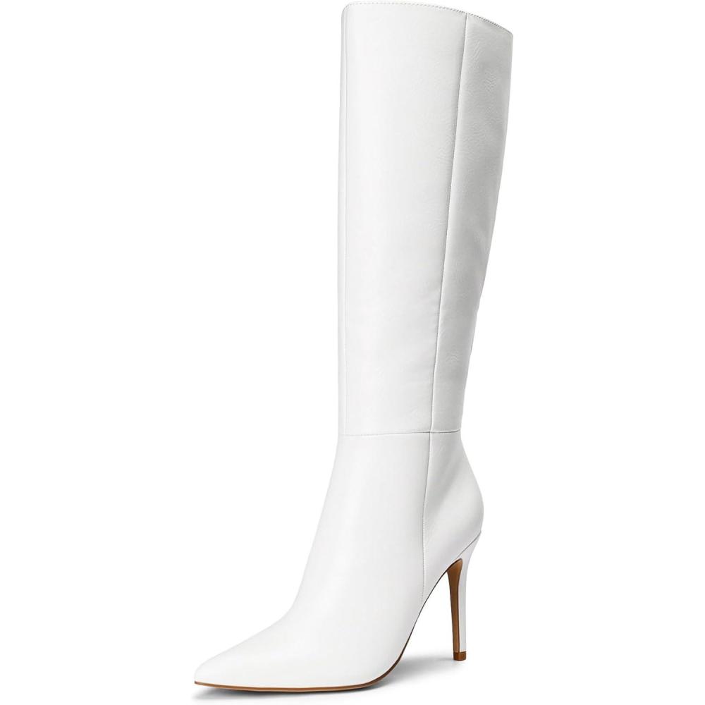 imageDREAM PAIRS Knee High Boots for Women Sexy Pointed Toe Stiletto High Heel Boots Fashion ampamp Classic Dress ShoesWhitepu