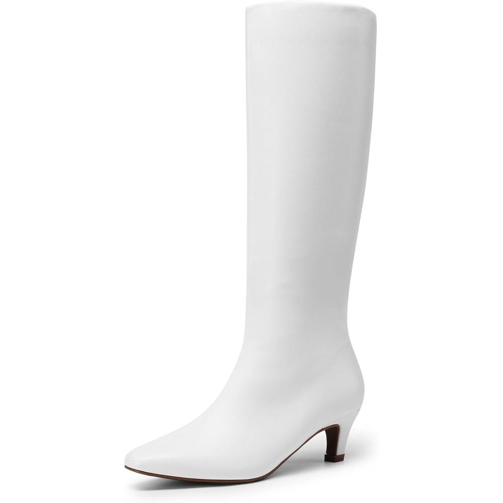 imageDREAM PAIRS Women Knee High Boots 2 Inch Kitten Heel Fashion Square Toe Wide Calf Long BootsWhite