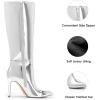 DREAM PAIRS Knee High Boots for Women, Sexy Pointed Toe Stiletto High Heel Boots, Fashion & Classic Dress Shoes(Silver-pat)