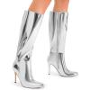 DREAM PAIRS Knee High Boots for Women, Sexy Pointed Toe Stiletto High Heel Boots, Fashion & Classic Dress Shoes(Silver-pat)