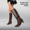 DREAM PAIRS Women Knee High Boots 2 Inch Kitten Heel Fashion Square Toe Wide Calf Long Boots(Brown)