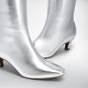 DREAM PAIRS Women Knee High Boots 2 Inch Kitten Heel Fashion Square Toe Wide Calf Long Boots(Silver)