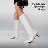 DREAM PAIRS Women Knee High Boots 2 Inch Kitten Heel Fashion Square Toe Wide Calf Long Boots(White)