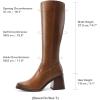DREAM PAIRS Women’s Knee High Boots Chunky Heel Square Toe Tall Boot for Women with Side Zipper(Brown)
