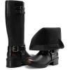 DREAM PAIRS Women’s Knee High Boots Side Zipper Motorcycle Boots Square Toe Chunky Low Heel Fashion Buckles Biker Riding Boots(Black/Brown)