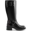 DREAM PAIRS Women’s Knee High Boots Side Zipper Motorcycle Boots Square Toe Chunky Low Heel Fashion Buckles Biker Riding Boots(Black/Brown)