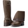 DREAM PAIRS Women’s Knee High Boots Side Zipper Motorcycle Boots Square Toe Chunky Low Heel Fashion Buckles Biker Riding Boots(Brown-nubuck)