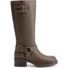 DREAM PAIRS Women’s Knee High Boots Side Zipper Motorcycle Boots Square Toe Chunky Low Heel Fashion Buckles Biker Riding Boots(Brown-nubuck)