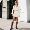 DREAM PAIRS Women’s Knee High Boots Side Zipper Motorcycle Boots Square Toe Chunky Low Heel Fashion Buckles Biker Riding Boots(Tan-pu)