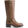 DREAM PAIRS Women’s Knee High Boots Side Zipper Motorcycle Boots Square Toe Chunky Low Heel Fashion Buckles Biker Riding Boots(Tan-pu)