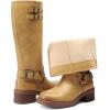 DREAM PAIRS Women’s Knee High Boots Side Zipper Motorcycle Boots Square Toe Chunky Low Heel Fashion Buckles Biker Riding Boots(Yellow)