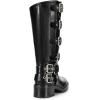 DREAM PAIRS Women’s Knee High Riding Boots Slip On Motorcycle Boots Square Toe Chunky Heel Fashion Buckles Biker Boots