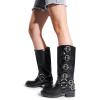 DREAM PAIRS Women’s Knee High Riding Boots Slip On Motorcycle Boots Square Toe Chunky Heel Fashion Buckles Biker Boots