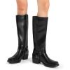 DREAM PAIRS Women’s Square Toe Knee High Boots Motorcycle Riding Pull-on Fashion Long Biker Boots for Women(Black)