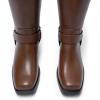 DREAM PAIRS Women’s Square Toe Knee High Boots Motorcycle Riding Pull-on Fashion Long Biker Boots for Women(Tan)