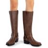 DREAM PAIRS Women’s Square Toe Knee High Boots Motorcycle Riding Pull-on Fashion Long Biker Boots for Women(Tan)