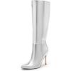 DREAM PAIRS Knee High Boots for Women, Sexy Pointed Toe Stiletto High Heel Boots, Fashion & Classic Dress Shoes(Silver-pat)