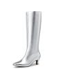 DREAM PAIRS Women Knee High Boots 2 Inch Kitten Heel Fashion Square Toe Wide Calf Long Boots(Silver)