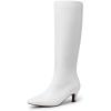 DREAM PAIRS Women Knee High Boots 2 Inch Kitten Heel Fashion Square Toe Wide Calf Long Boots(White)