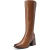 DREAM PAIRS Women’s Knee High Boots Chunky Heel Square Toe Tall Boot for Women with Side Zipper(Brown)