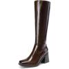 DREAM PAIRS Women’s Knee High Boots Chunky Heel Square Toe Tall Boot for Women with Side Zipper(Dark Brown)
