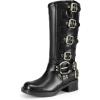 imageDREAM PAIRS Womens Knee High Riding Boots Slip On Motorcycle Boots Square Toe Chunky Heel Fashion Buckles Biker Boots