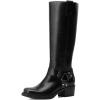 DREAM PAIRS Women’s Square Toe Knee High Boots Motorcycle Riding Pull-on Fashion Long Biker Boots for Women(Black/Brown)
