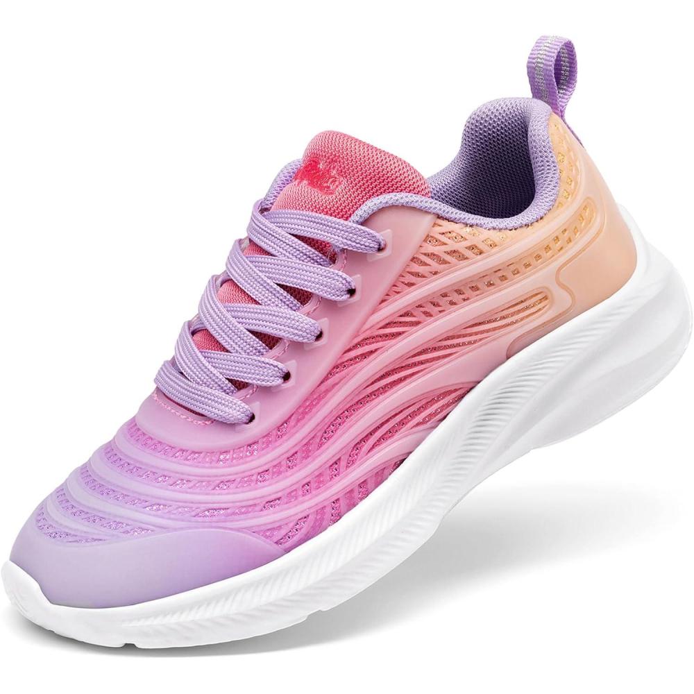 imageDREAM PAIRS Girls Boys Shoes Kids Tennis Sparkle Glitter Lace up Athletic Running SneakersPurpleOrange
