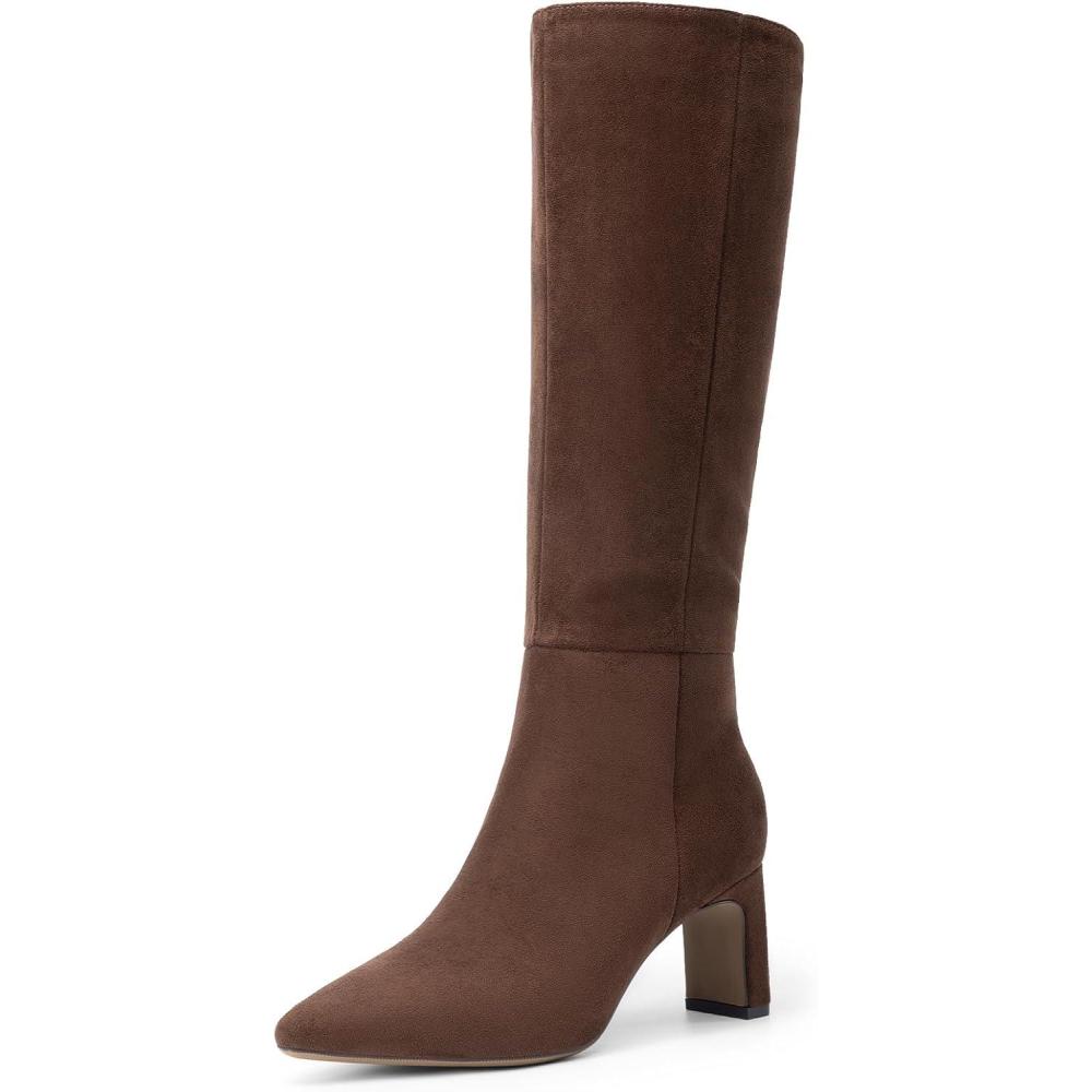 imageDREAM PAIRS Knee High Boots Women Chunky Block Heel Square Toe Side Zipper Tall Boots for WomenBrownsuede