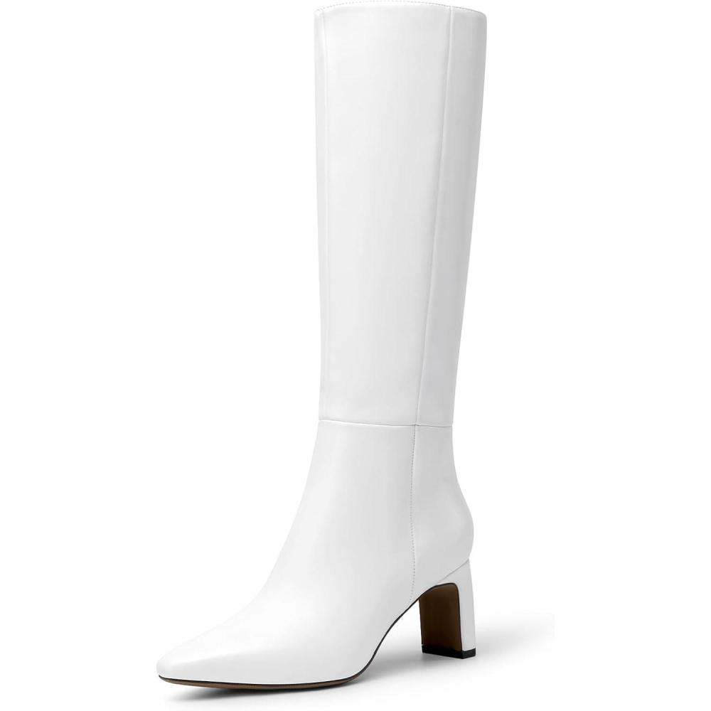 imageDREAM PAIRS Knee High Boots Women Chunky Block Heel Square Toe Side Zipper Tall Boots for WomenWhite