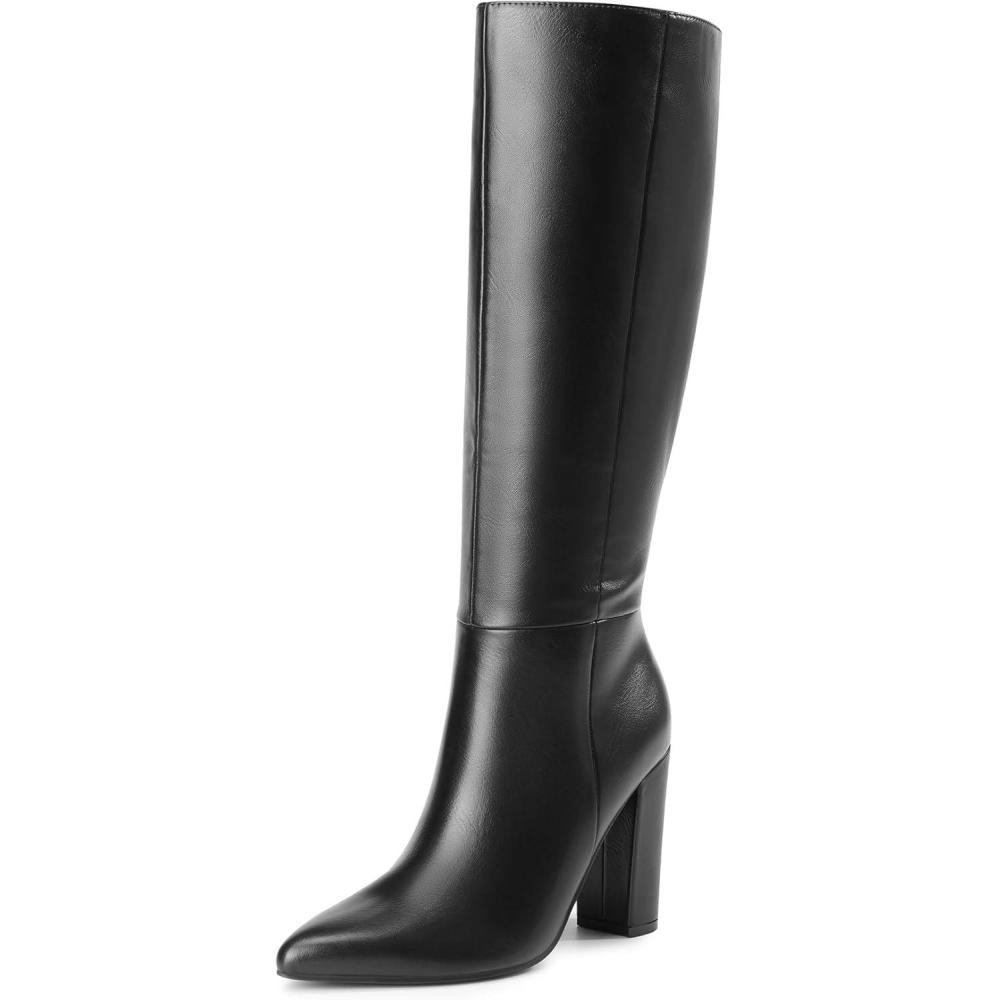 imageDREAM PAIRS Knee High Boots Women Chunky Heel Pointed Toe Tall Boots for Women Side Zipper Long BootsBlackpu