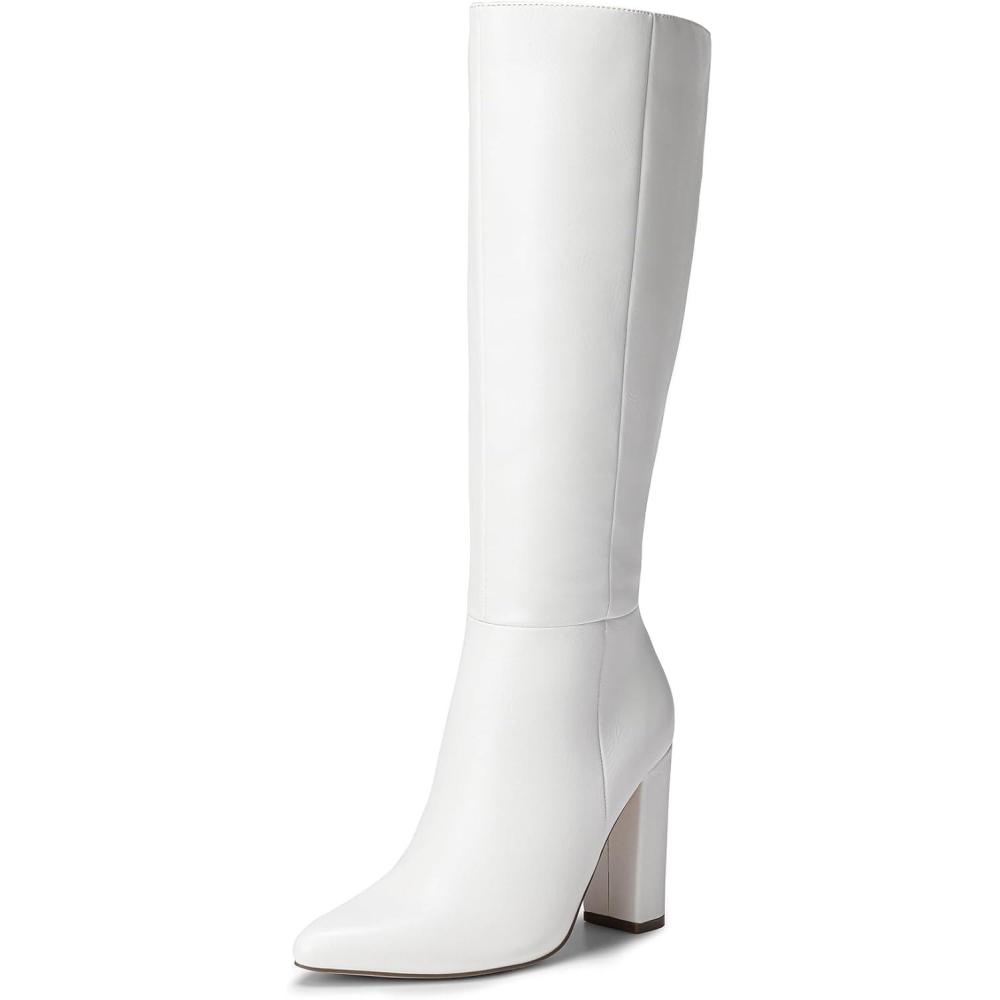 imageDREAM PAIRS Knee High Boots Women Chunky Heel Pointed Toe Tall Boots for Women Side Zipper Long BootsWhitepu