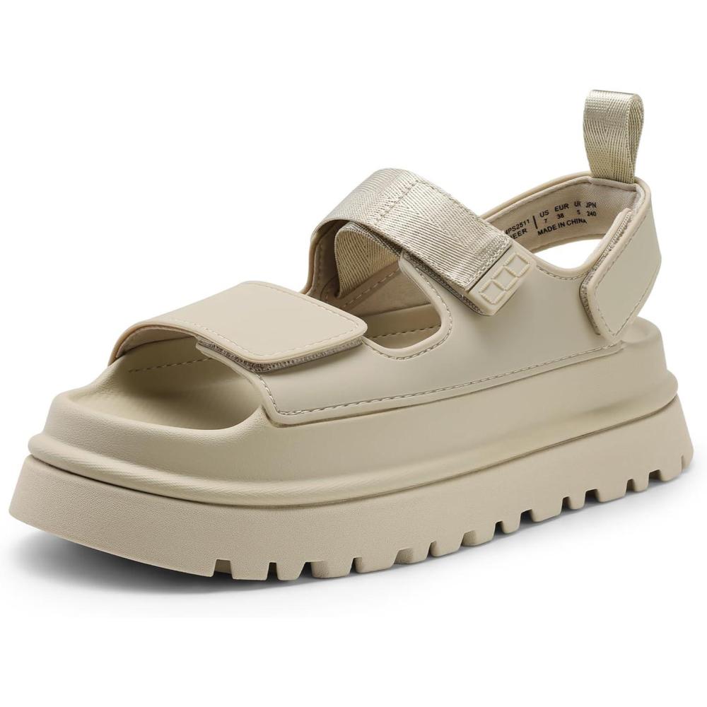 imageDREAM PAIRS Platform Wedges Sandals for Women Chunky Open Toe Dress Walking Comfortable Flat Sandals for SummerBeige