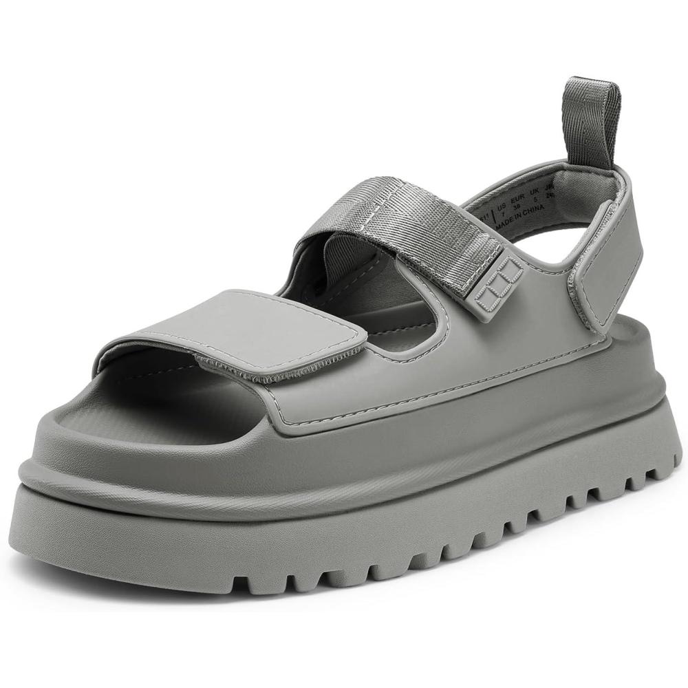 imageDREAM PAIRS Platform Wedges Sandals for Women Chunky Open Toe Dress Walking Comfortable Flat Sandals for SummerGrey