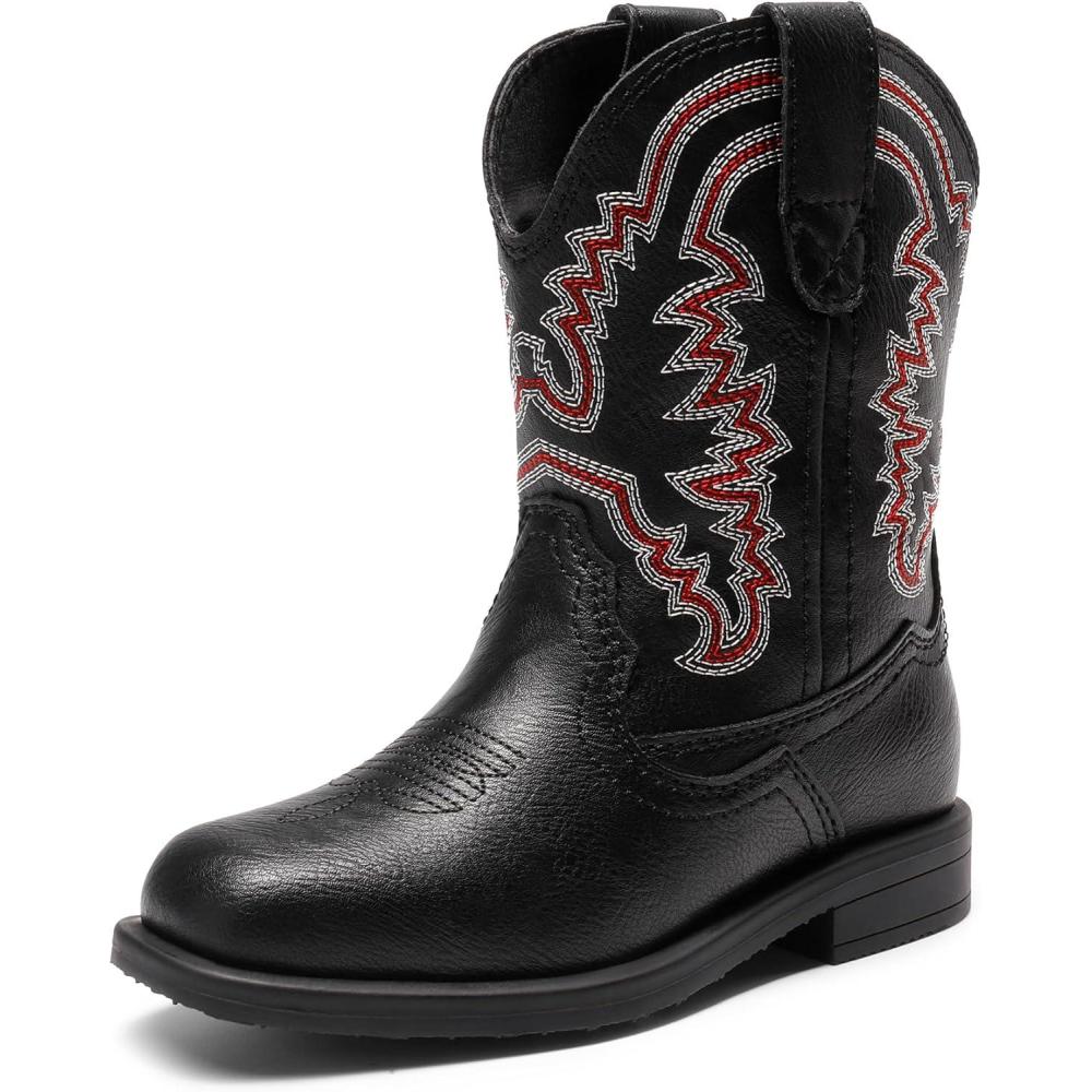imageDREAM PAIRS Toddler Little Boys Girls Cowboy Boots Kids Western Square Toe Riding Mid Calf BootsBlack
