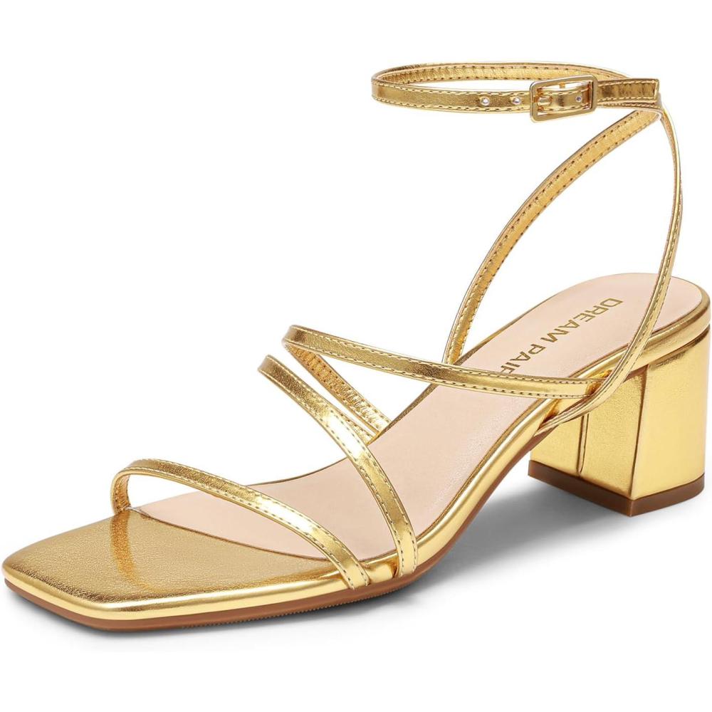 imageDREAM PAIRS Womens Block Heels 2 inch Strappy Square Toe Dressy Chunky Low Heeled Sandals for Party Wedding EveningGoldmetallic