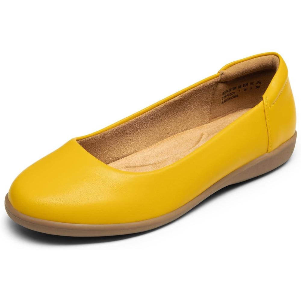 imageDREAM PAIRS Womens Comfortable Ballet Dressy Work Flats Round Toe Slip on Office ShoesYellowpu