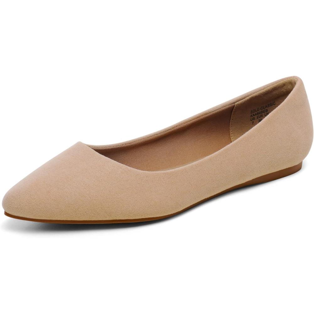 imageDREAM PAIRS Womens Dress Pointed Toe Flats Ballet Comfort Soft Slip On Casual Flat Shoes for Work Office BusinessNudeSuede