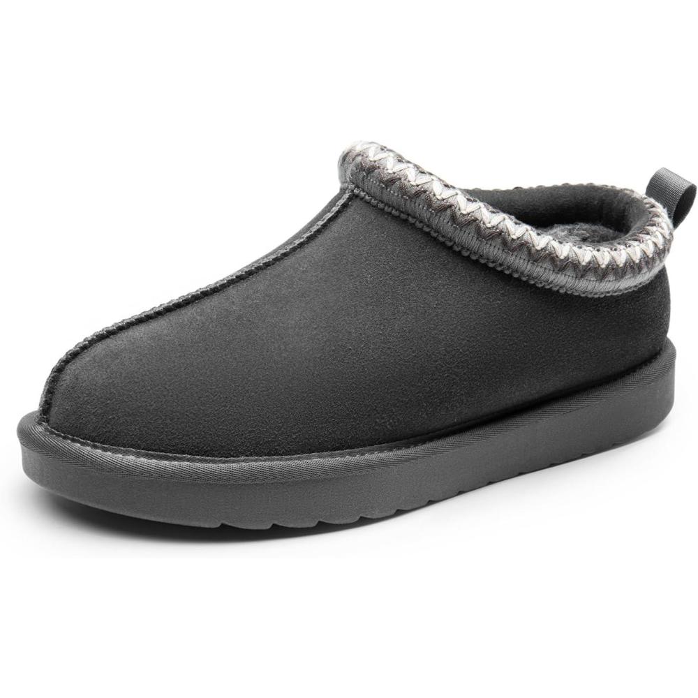 imageDREAM PAIRS Womens Fuzzy Cozy Slippers Genuine Suede Indoor Outdoor Fluffy Home Comfy Winter Slip On Cute Warm Memory Foam Furry Shoes FuzzyEasyGrey
