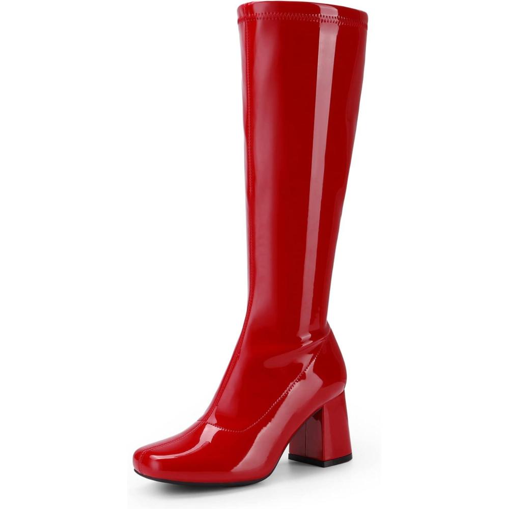 imageDREAM PAIRS Womens Gogo Boots Square Toe Chunky Wide Calf Knee High Boots For WomenRedPatentPu