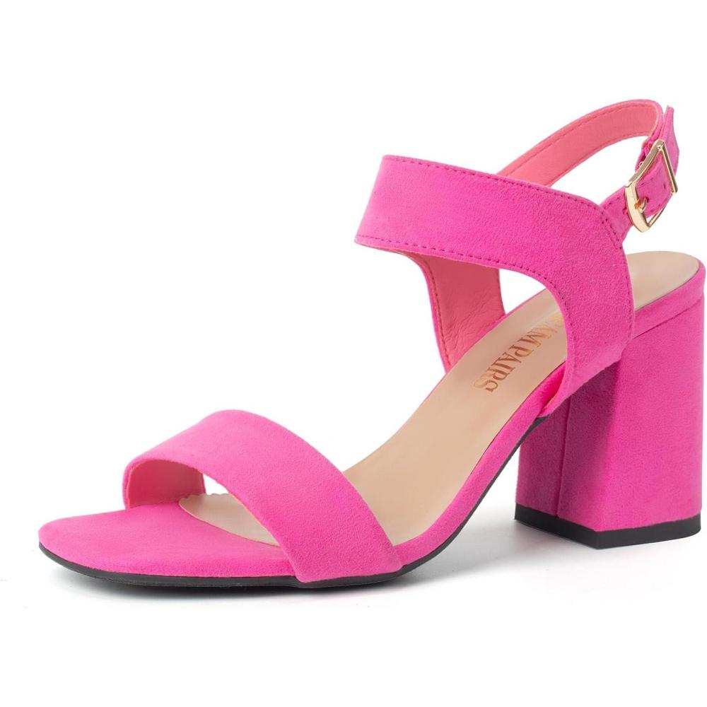 imageDREAM PAIRS Womens High Chunky Heels Square Toe Block Ankle Strap Dress Comfort SandalsHot Pinksuede