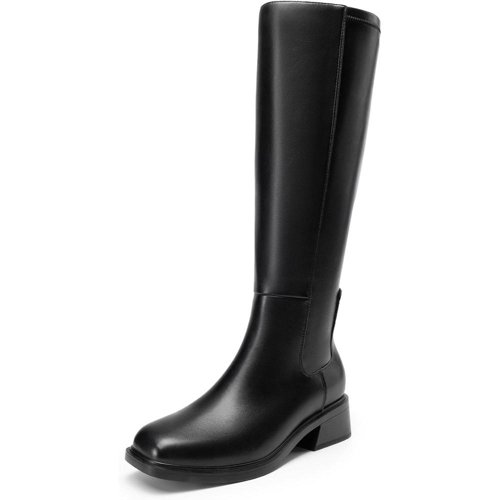 imageDREAM PAIRS Womens Knee High Boots Square Toe Low Block Heel Casual Comfort Riding Long Boots with Side ZipperBlack