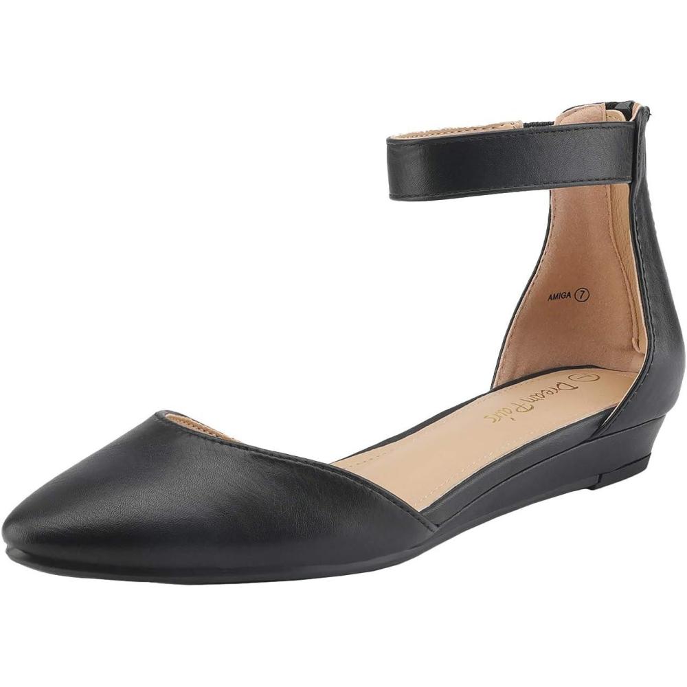 imageDREAM PAIRS Womens Low Wedge Ankle Strap Dress Flats ShoesBlackPu