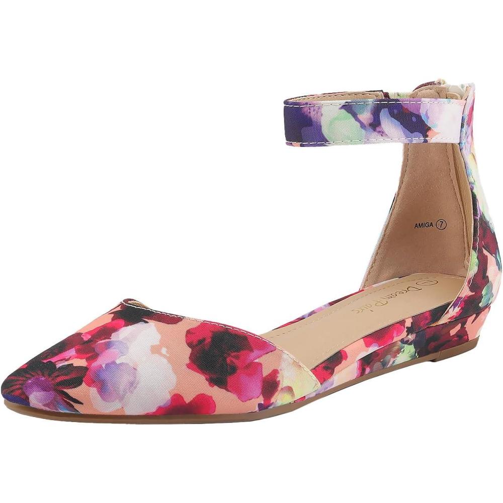 imageDREAM PAIRS Womens Low Wedge Ankle Strap Dress Flats ShoesFloral