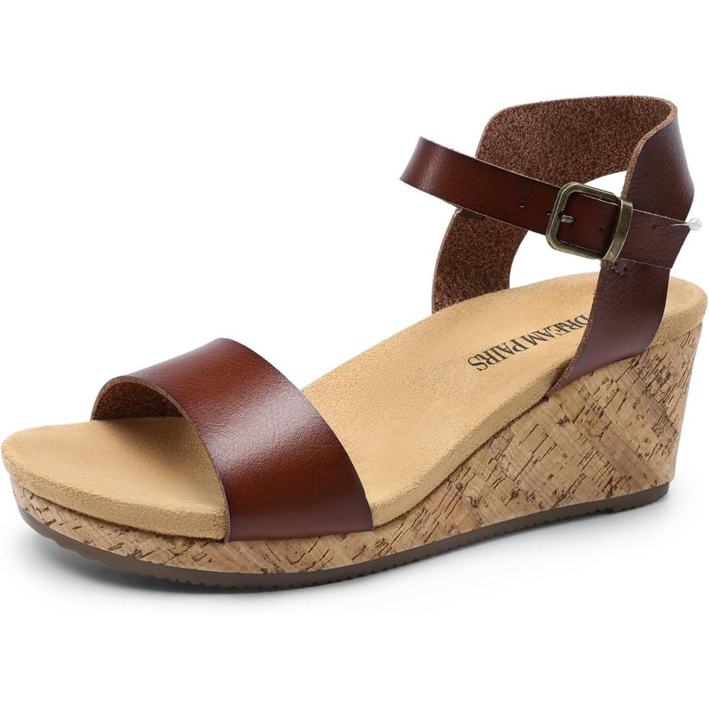 imageDREAM PAIRS Womens Open Toe Buckle Ankle Strap Platform Wedge Sandals Women 2025Brownpu