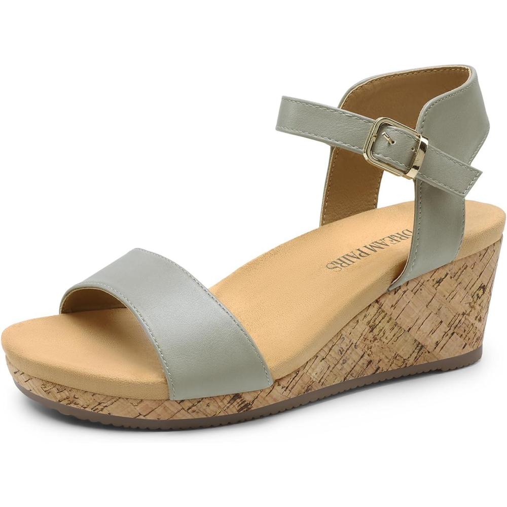 imageDREAM PAIRS Womens Open Toe Buckle Ankle Strap Platform Wedge Sandals Women 2025GreyPu