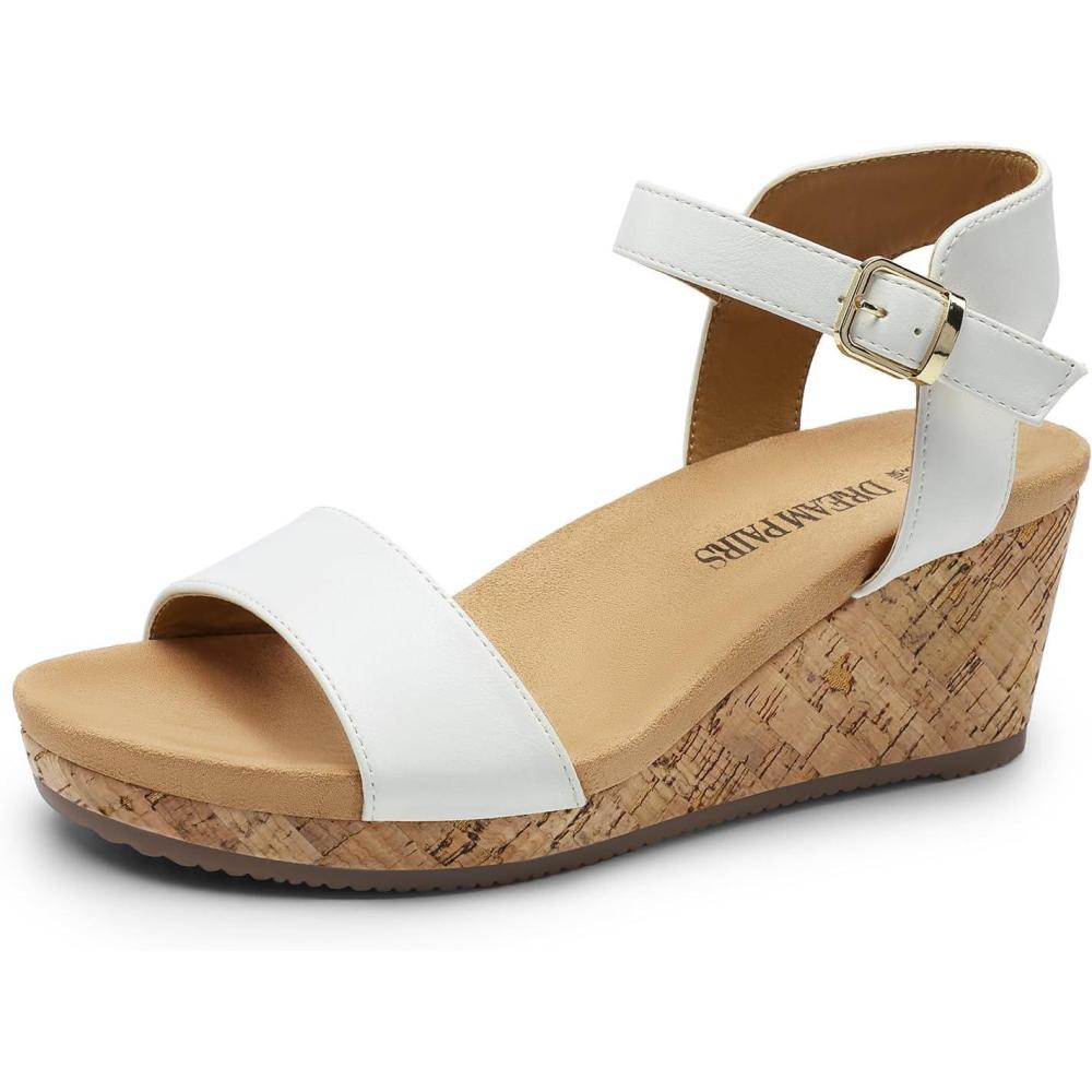 imageDREAM PAIRS Womens Open Toe Buckle Ankle Strap Platform Wedge Sandals Women 2025WhitePu