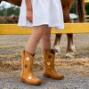 DREAM PAIRS Girls Cowgirl Boots Kids Mid Calf Western Boots Flower Cowboy Boots Square Toe Riding Shoes for Toddler/Little Kid/Big Kid(Camel)