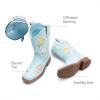 DREAM PAIRS Girls Cowgirl Boots Kids Mid Calf Western Boots Flower Cowboy Boots Square Toe Riding Shoes for Toddler/Little Kid/Big Kid(Light Blue)