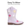 DREAM PAIRS Girls Cowgirl Boots Kids Mid Calf Western Boots Flower Cowboy Boots Square Toe Riding Shoes for Toddler/Little Kid/Big Kid(Light Purple)